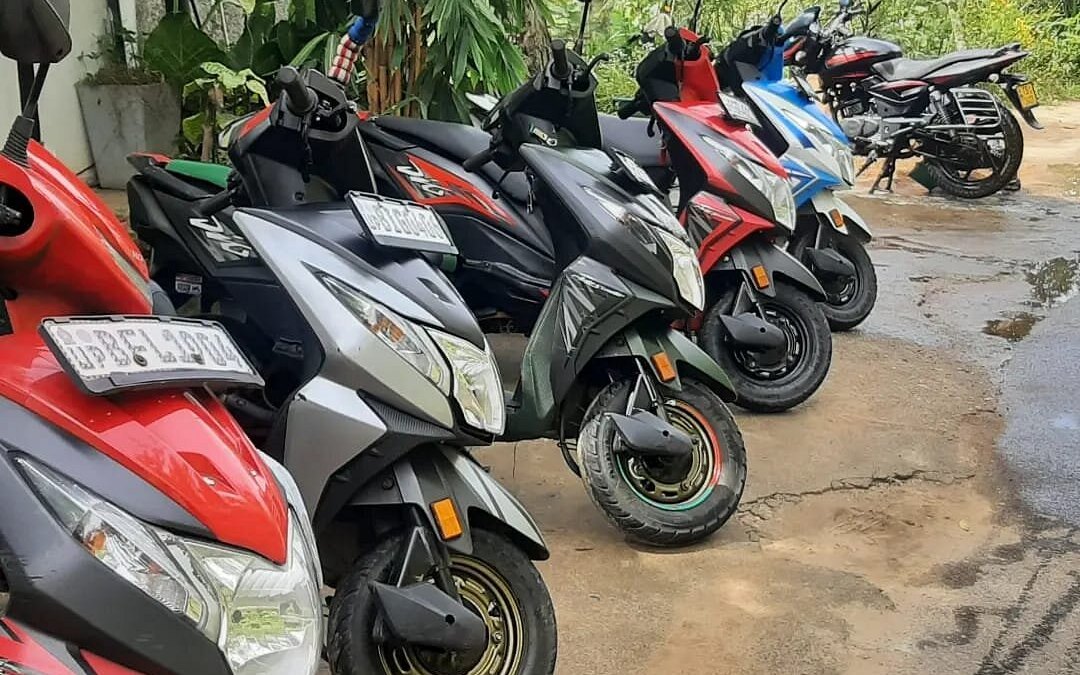 Scooters for hire lined up in Ella, Sri Lanka